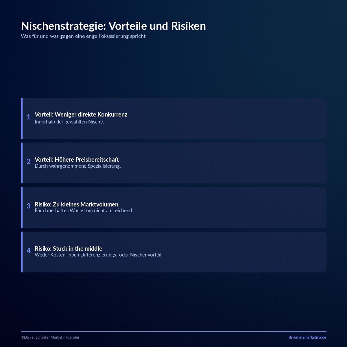 Nischenstrategie: Definition, Beispiele und die drei Wettbewerbsstrategien nach Porter 7 Nischenstrategie Vorteile und Risiken im Überblick