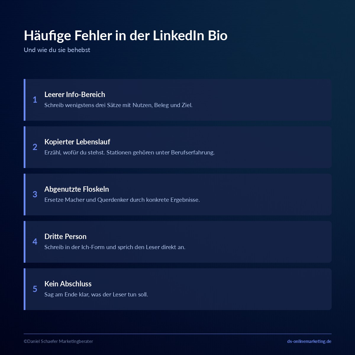 linkedin bio fehler