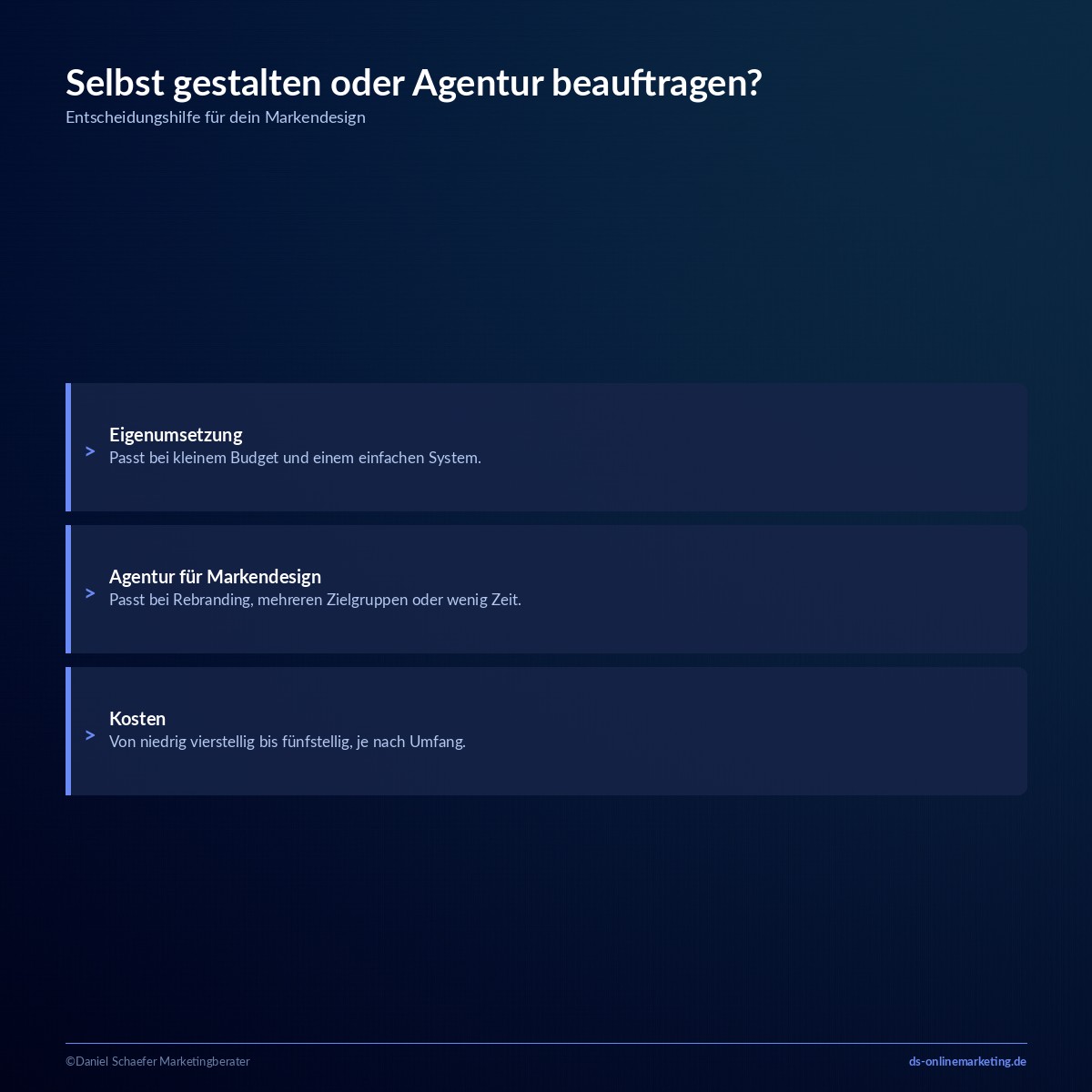 Markendesign selbst gestalten oder Agentur für Markendesign beauftragen im Vergleich